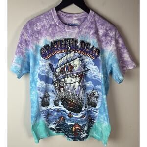 Grateful Dead Shirt Mens M Tie Dye Ship of Fools Liquid Blue Graphic Tee
